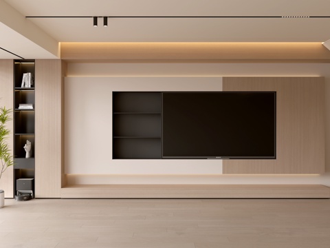 现代客厅 奶油客厅 电视背景墙 客厅背景 奶油风背景墙su模型