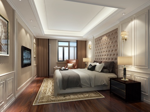  简欧欧式卧室床头柜3d模型 