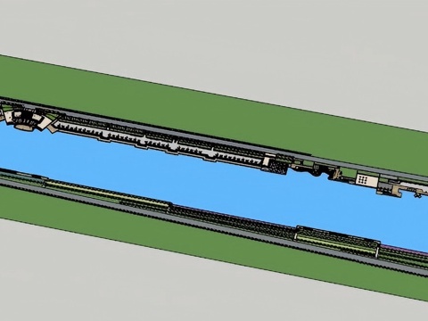 湖滨带状公园模型 园林景观模型 广场方案设计 园林方案设计su模型