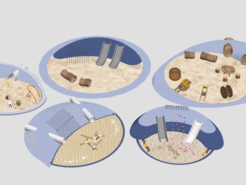 现代儿童沙池 儿童活动场地 攀爬坡 滑梯 儿童乐园su模型