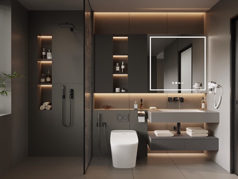 现代意式卫生间 浴室柜 马桶 淋浴间su模型