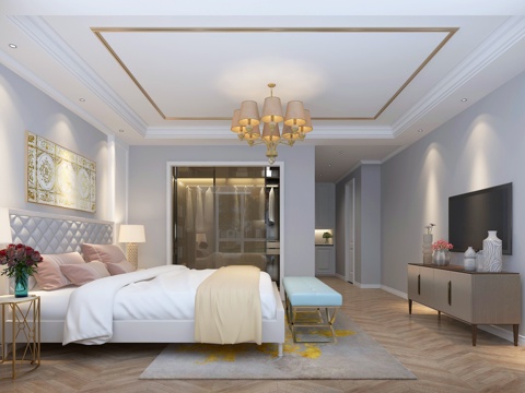  现代卧室 床具 电视柜3d模型 