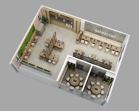  现代工装餐厅样板间3d模型 