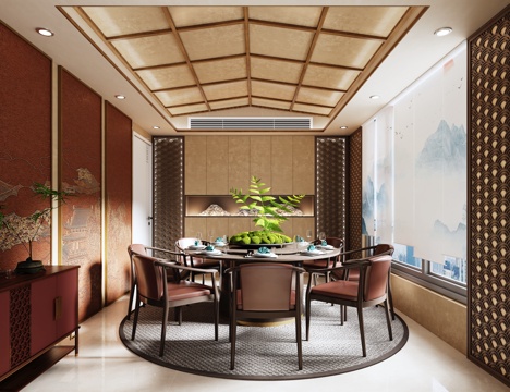  新中式酒店包厢3d模型 