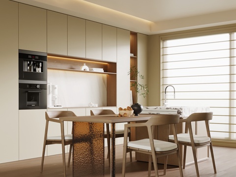  现代餐厅 新中式餐厅 酒柜 餐桌椅 岛台3d模型 