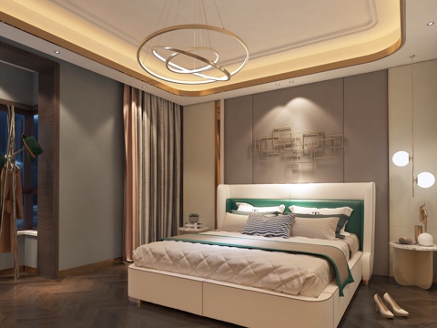  现代轻奢别墅主卧室3d模型 