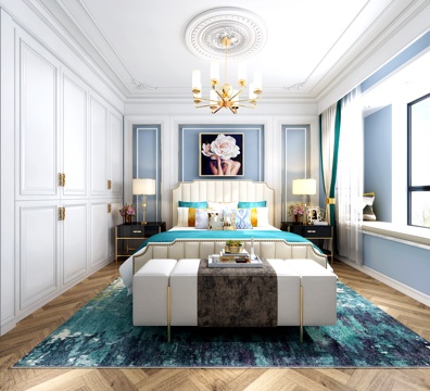  简欧欧式简约主卧室 欧式吊灯3d模型 