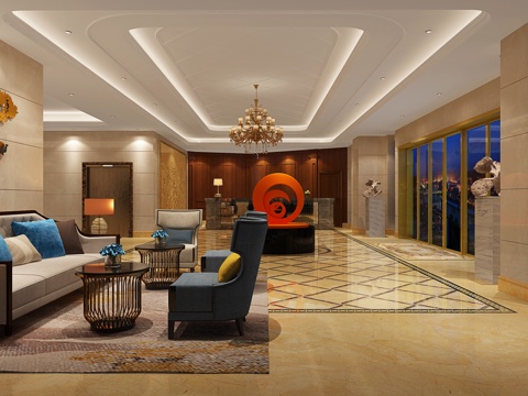  欧式古典欧美大堂酒店3d模型 