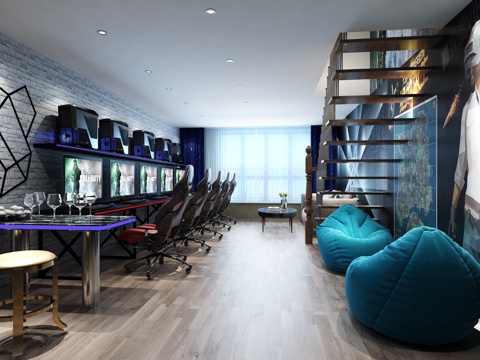  现代电竞酒店 3D模型 楼梯3d模型 