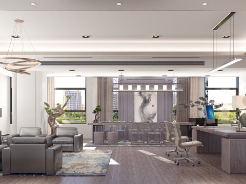  新中式董事长办公室3D模型3d模型 