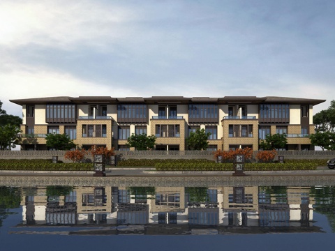  新古典新亚洲欧式古典三层别墅外观3d模型 