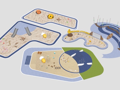 现代儿童沙池 儿童活动场地 攀爬坡 滑梯 儿童乐园su模型