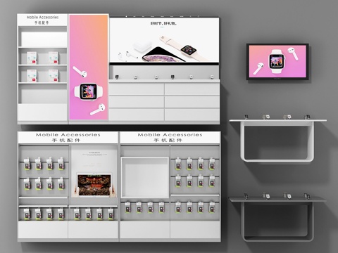  现代手机卖场展台展架3d模型 