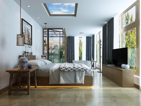  北欧民宿卧室 民宿房 民宿房间 民宿 露台 阳光房3d模型 