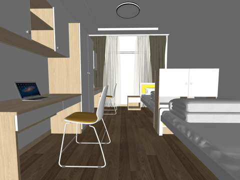 家装 床 寝室 公寓 单人间 宿舍su模型