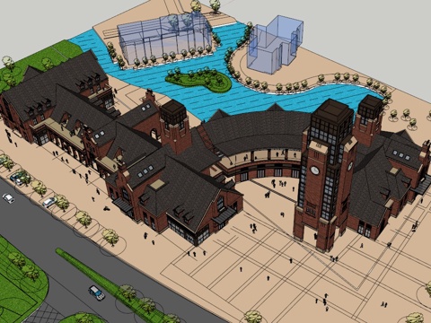 商业广场模型 园林景观模型 广场方案设计 园林方案设计su模型