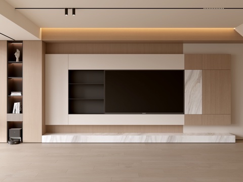 现代客厅 奶油客厅 电视背景墙 客厅背景 奶油风背景墙su模型