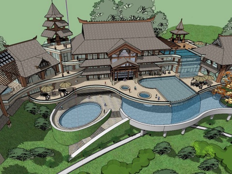 会所公园模型 园林景观模型 广场方案设计 园林方案设计su模型