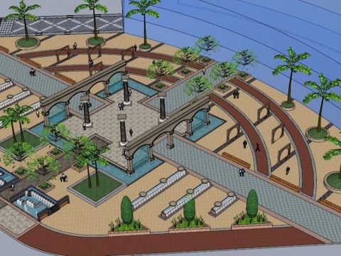 广场模型 园林景观模型 广场方案设计 园林方案设计su模型