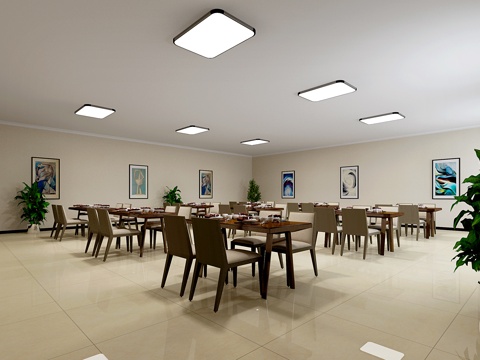  现代员工食堂3d模型 