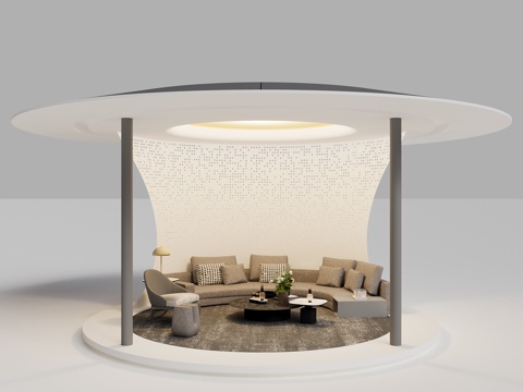 现代户外 庭院花园 圆形景观亭 圆形休闲沙发 多人沙发su模型