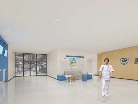 现代医院_护士站_分诊台_休息区su模型