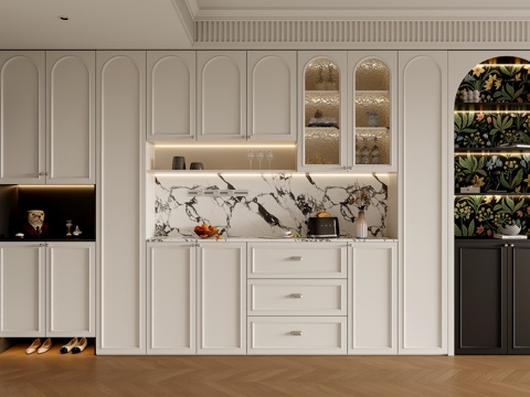 法式入户鞋柜餐边柜  玄关柜   鞋柜酒柜  备餐柜 茶水柜su模型