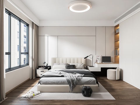  现代主卧室 书桌 衣柜 背景墙3d模型 