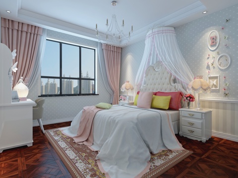  后现代女儿房效果图幕布纱帘3d模型 