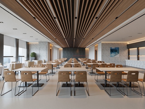 现代员工食堂餐厅su模型