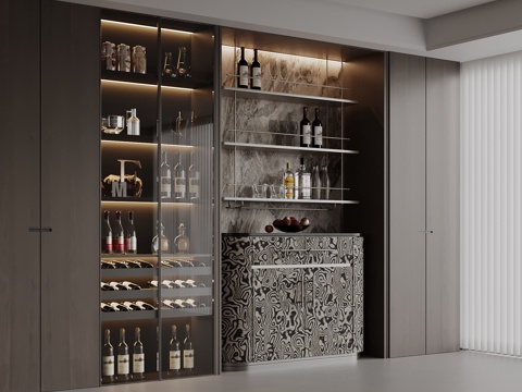  现代酒柜 餐边柜su模型 