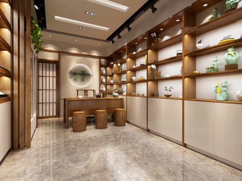  中式茶室 展柜3d模型 