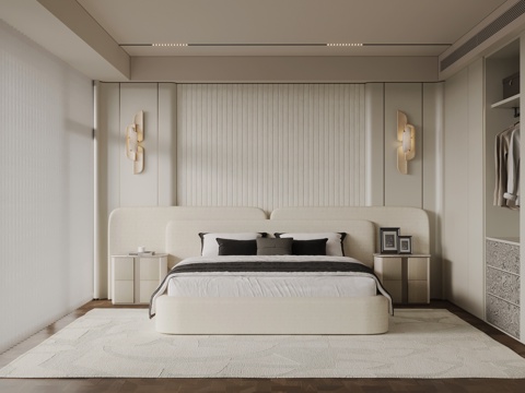 现代卧室 双人床 衣柜su模型