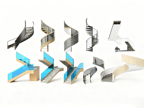 现代简约楼梯 旋转楼梯 玻璃护栏旋转楼梯 金属框架楼梯 大理su模型