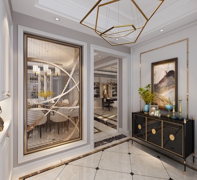  后现代欧式美式现代后现代玄关柜装饰柜挂画壁灯饰品3d模型 