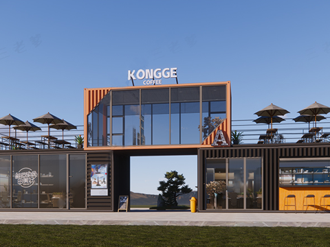 现代集装箱店铺 餐饮小店su模型