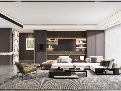  意式客餐厅 开放厨房 干区 无主灯3d模型 