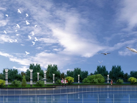  现代室外公园规划3d模型 