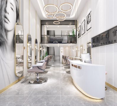  现代理发店 洗头房 洗头椅 洗头床 挂画 吧台洗头盆3D3d模型 