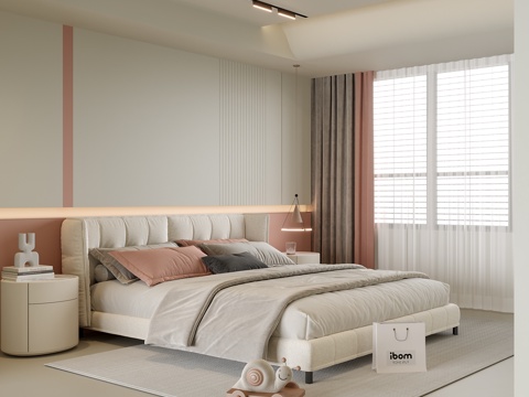 现代卧室 双人床su模型