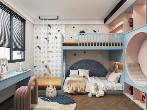  榻榻米卧室 书桌 装饰柜 上下床3d模型 