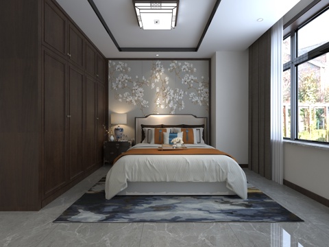  新中式卧室3d模型3d模型 