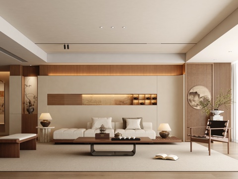  新中式客厅 宋式客厅 大平层 横厅3d模型 