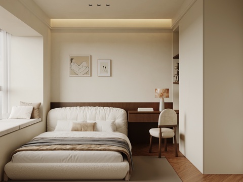 中古风卧室 双人床su模型