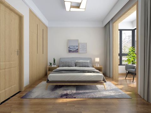  北欧卧室3d模型3d模型 