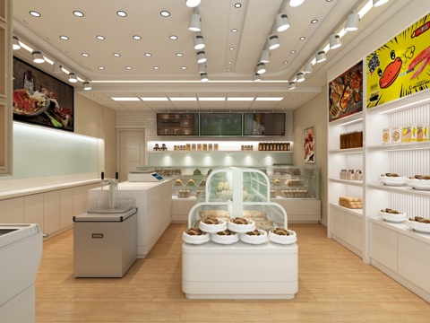  新中式好利来 蛋糕店 面包店 甜品店 轨道灯 柜台 真空3d模型 