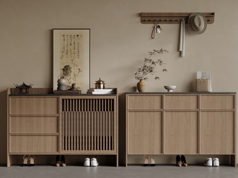 新中式鞋柜  矮鞋柜su模型