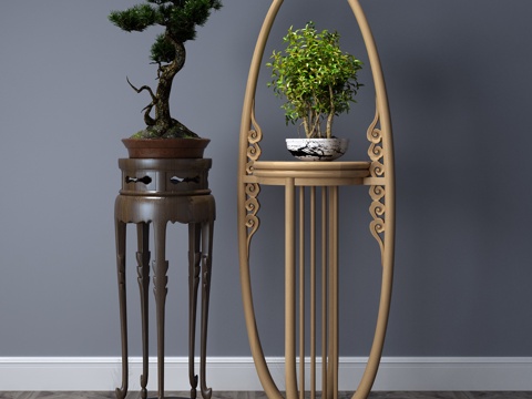  中式花几 花架 花瓶3d模型 