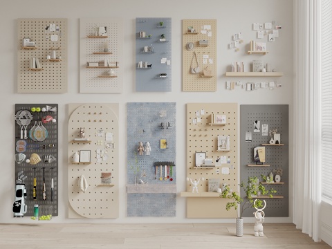  洞洞板 书架 饰品书本 包包 墙饰挂件 书籍摆件 洞洞板装饰3d模型 