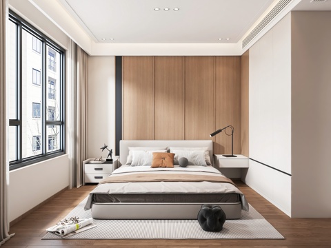  现代卧室 主卧室 背景墙 衣柜3d模型 